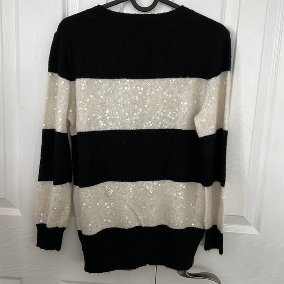 J Crew Black White Sequin Stripe Sweater M - Picture 3 of 9